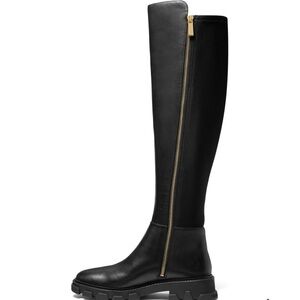 New - Michael Kors Black Leather Ridley Above Knee Boots